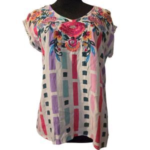 Savanna Jane S Petal Pink Embroidered Tunic Top Fairy Isle Cottage Core Floral
